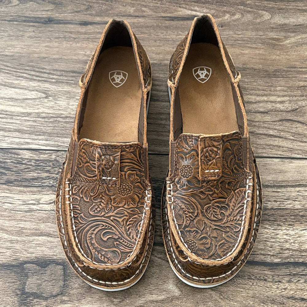Ariat Brown Tooled Leather Slip-On Loafers